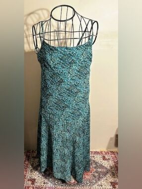 size 10 womens blue green print dress maxi long medium ten